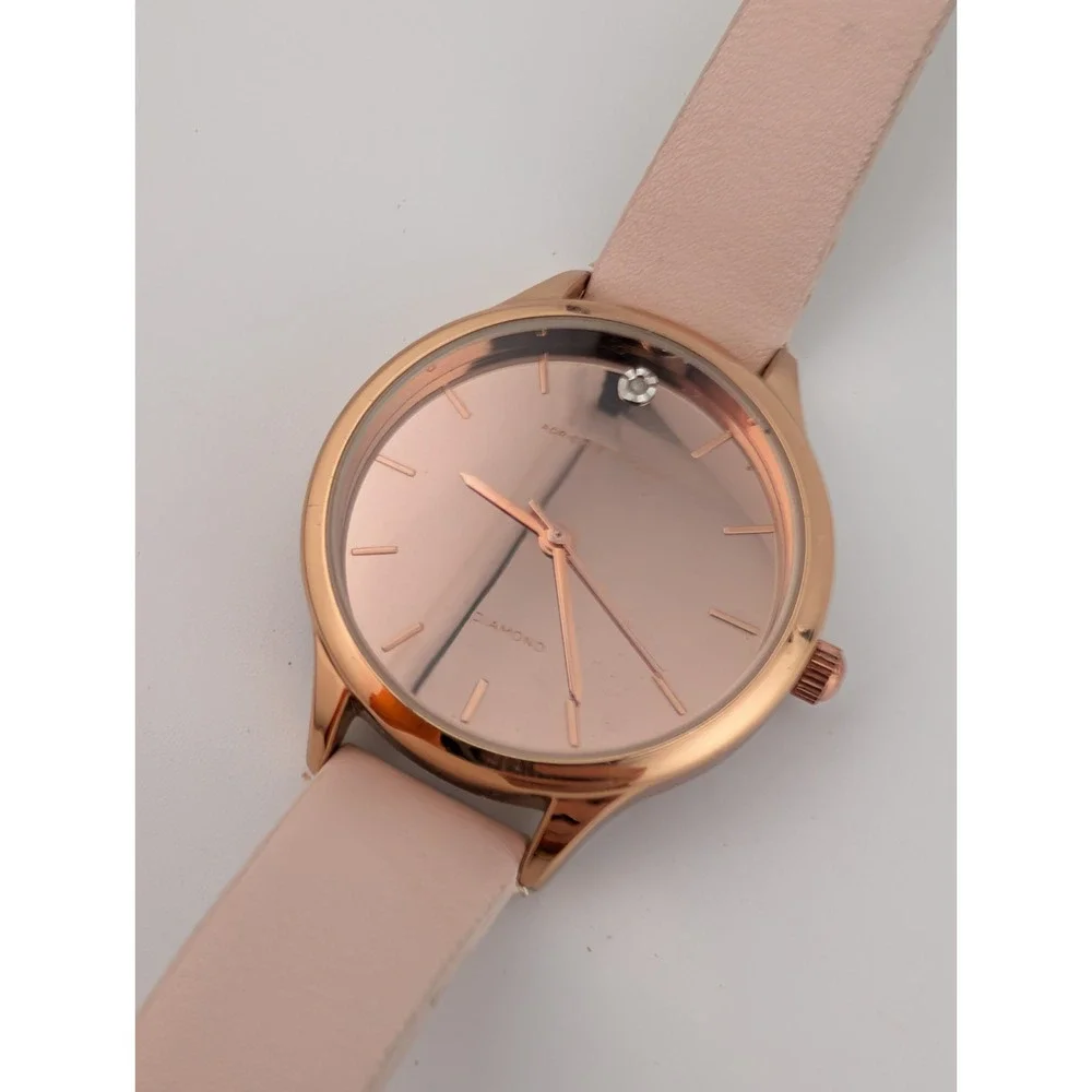 Adrienne Vittadini Watch Women 34mm Case Pink Faux Leather Band- New Battery‎